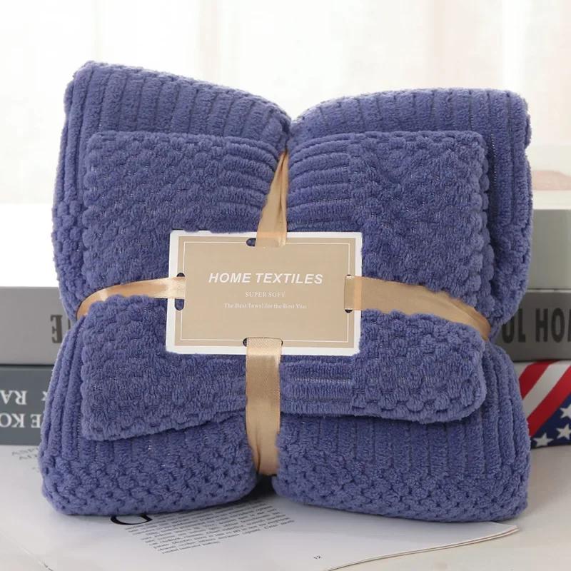 Плотные коралловые флисовые полотенца, однотонные, благоприятные, сетчатые, мягкие, впитывающие, взрослые пляжные полотенца, чехлы темно-синий