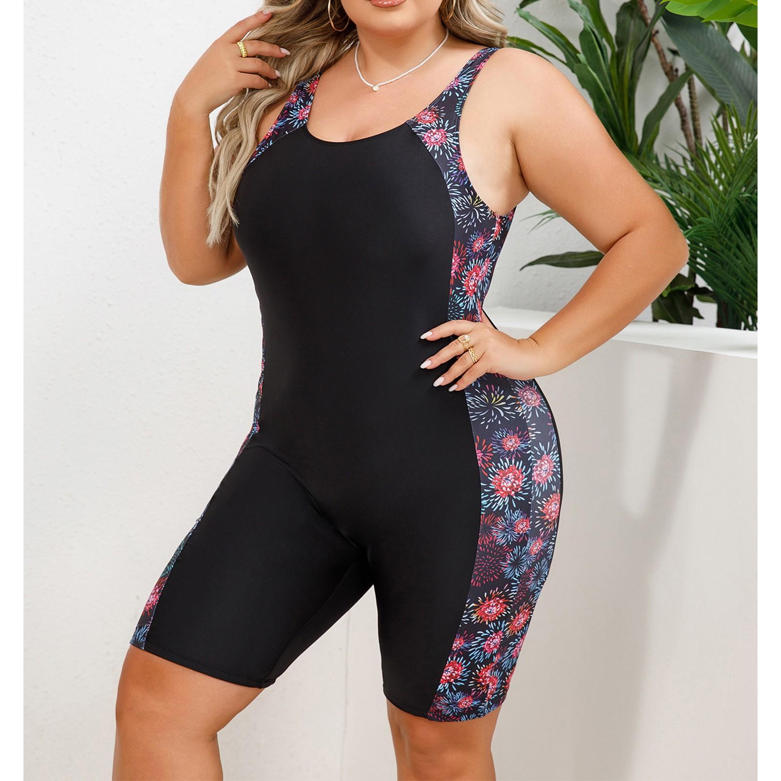 

Women s One-piece Plus Size Swimsuit, Sports Knee Length Coverage, Slim Fit, Sports Flat Angle Swimsuit XXXXL чорний