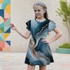 Girls Round Neck Flutter Sleeve Colorful Gradient Printed A Line Flared Dress