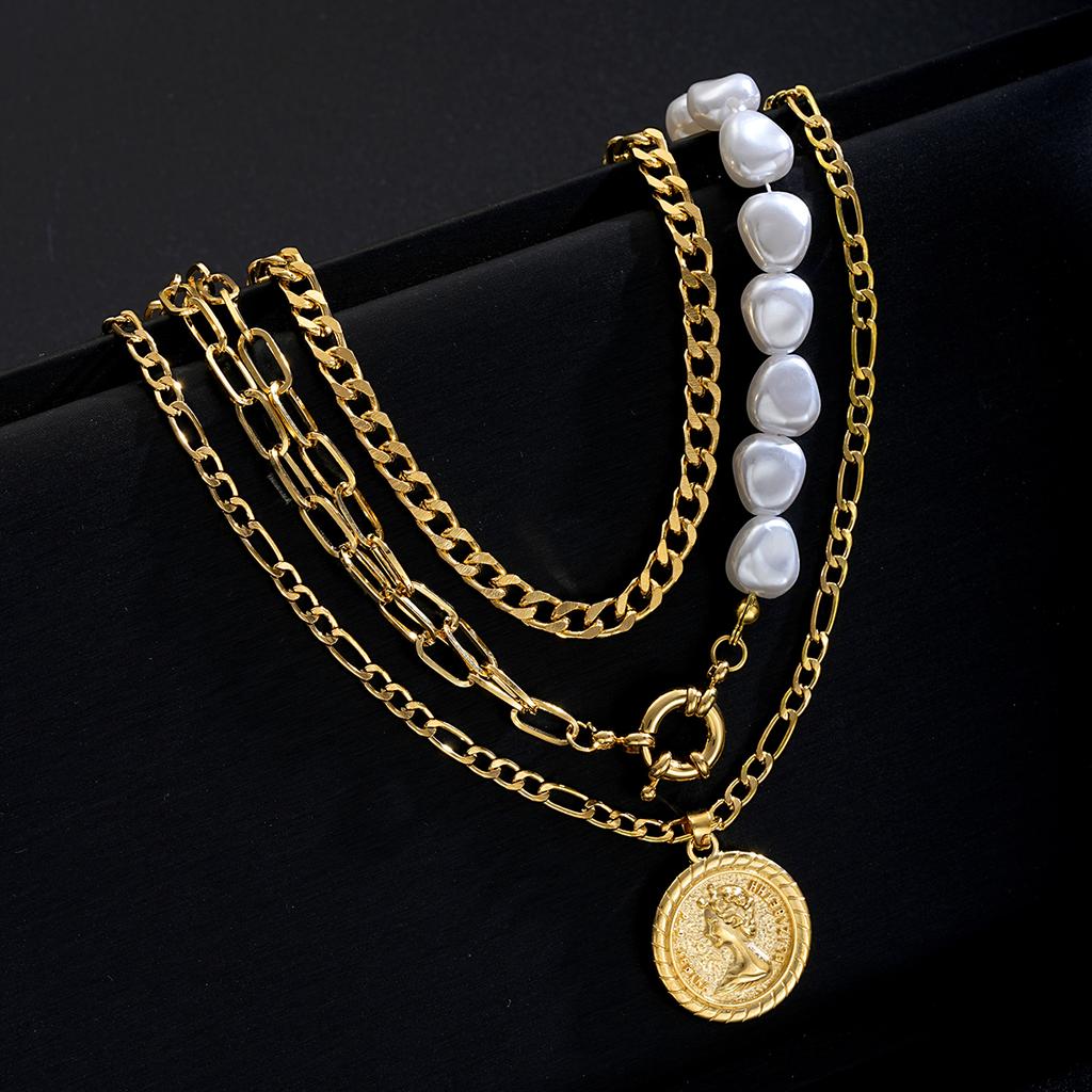 3Pcs/Set Coin Portrait Pendant Necklaces for Women Vintage Goth Baroque Pearl Gold Color Necklace Set New Aesthetic Jewelry 2026