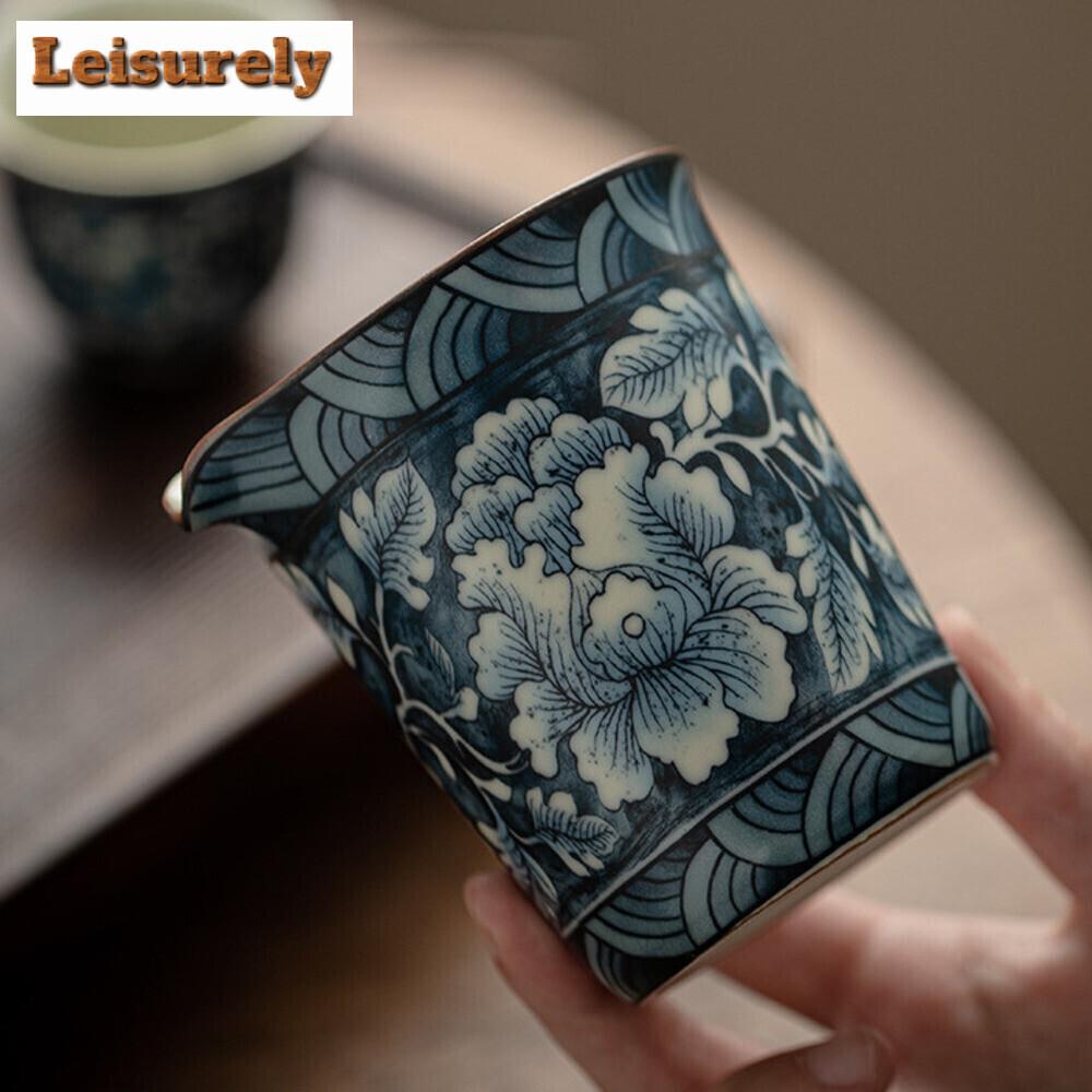 165ML Retro Blooming Flowers Tea Pitcher Handmade Ru Kiln Ceramic Cha Hai Justice Cup Coffee Divide Tea Chinese Teaset Supplies