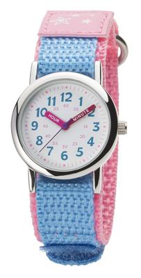 [Clefer] Analogue Watch for Kids, Educational Watch, Waterproof, Nylon Strap, White Dial, Kids, NB-AK218-A, Girls, Pink