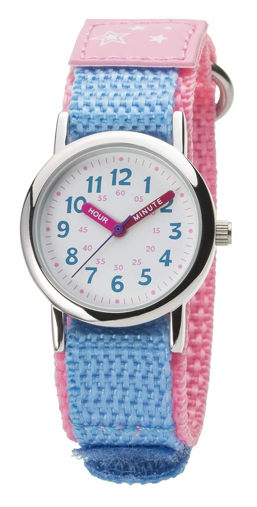 [Clefer] Analogue Watch for Kids, Educational Watch, Waterproof, Nylon Strap, White Dial, Kids, NB-AK218-A, Girls, Pink