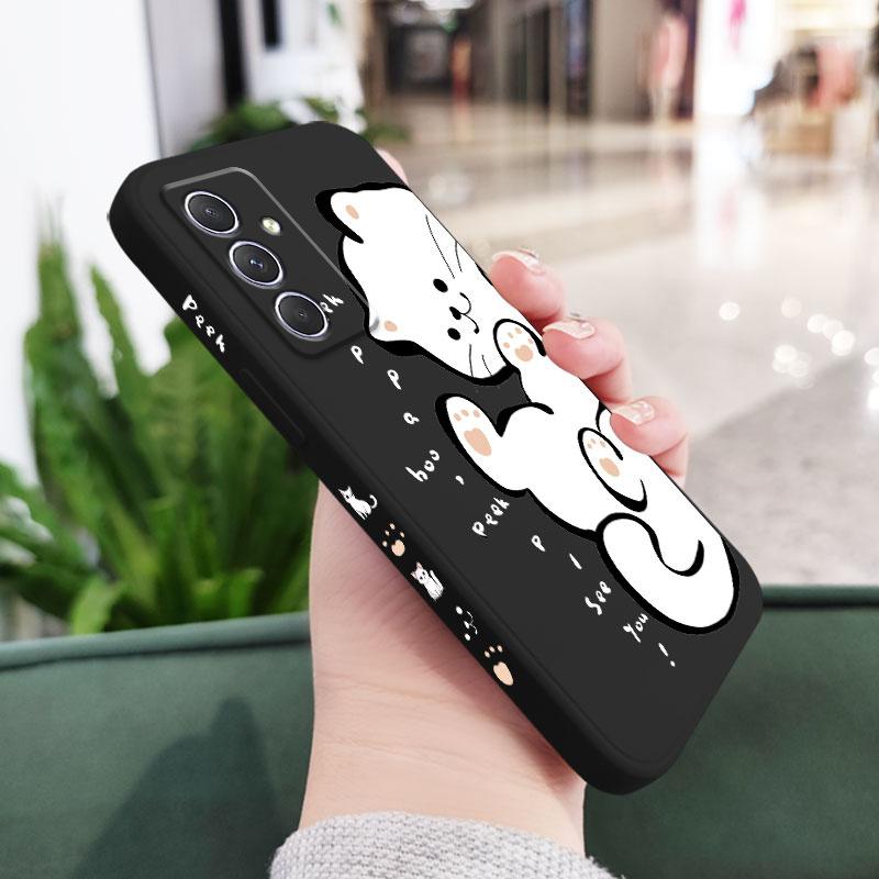 English White Cat Phone Case For Samsung Galaxy A37 A57 Liquid Silicone Cover