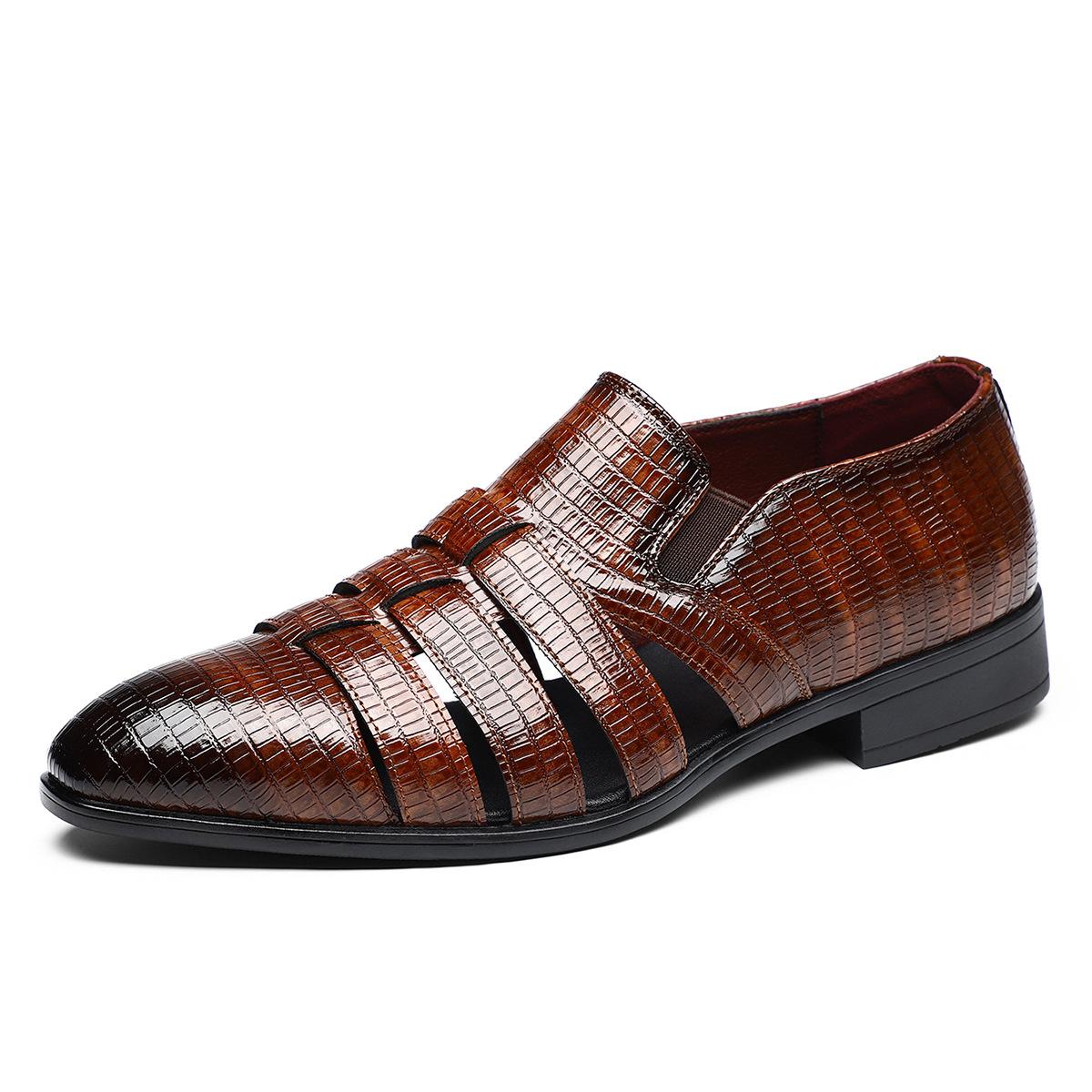 Hochwertige Herrensandalen Handgefertigte Ledersandale Lässige Business-Sandale Designer Gladiatorensandalen für Herren Hohle Lederschuhe 47 braun