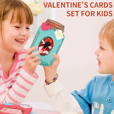 Valentine's Cards Set, DIY Happy Valentines Day Mason Jar Cards for Boys Girls School Class Classroom Exchange Party Favors