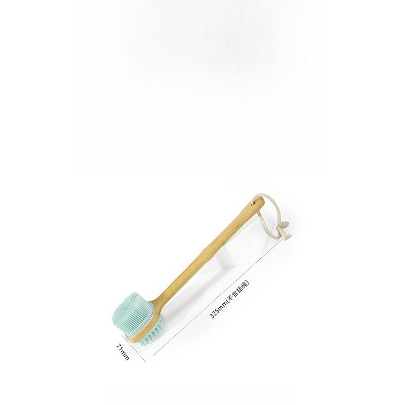 New Bamboo Handle Bath Brush, Double-sided Back Massage Brush, Soft-bristled Silicone Long-handled Square Bath Brush