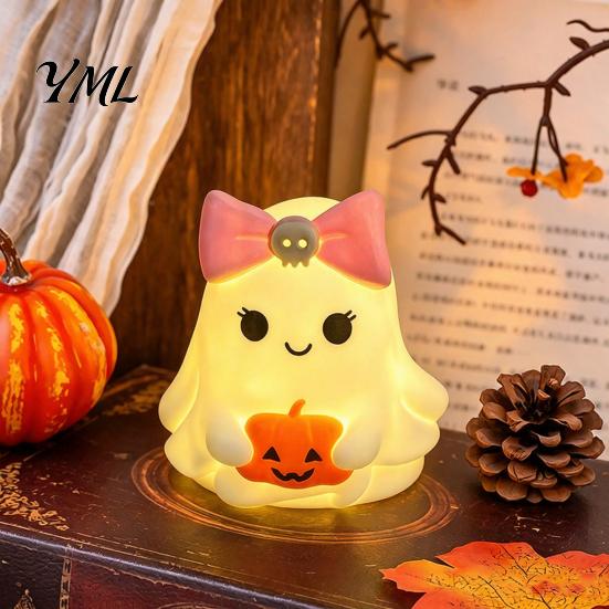 LED Night Light for Party Cute Halloween Ghost/Pumpkin Desktop Decoration, Battery Durable Plastic Operated Nursery with Warm Glow Home Decor