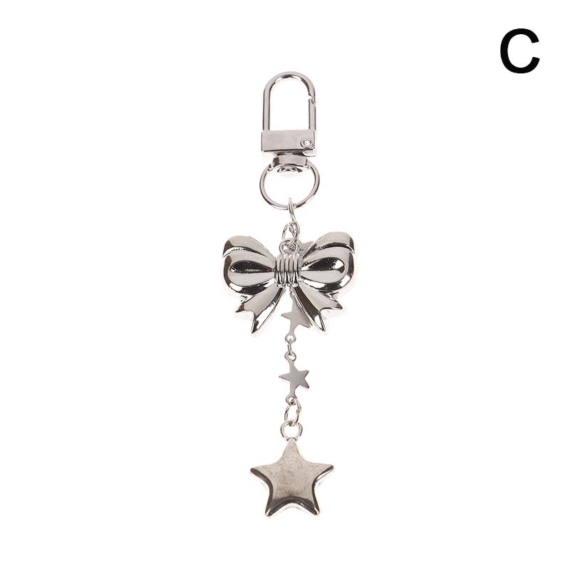 Y2K Legierung Silber Liebesherz Stern Schleife Schlüsselanhänger für Frauen Mädchen Anhänger Auto Kopfhörertasche Taschenanhänger Zubehör