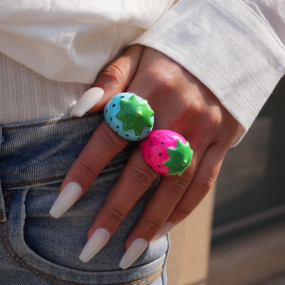 Korean Style Vintage Ring Flower Big Floral Ring Colorful Enamel Fruit Ring  Gifts for Women Girl