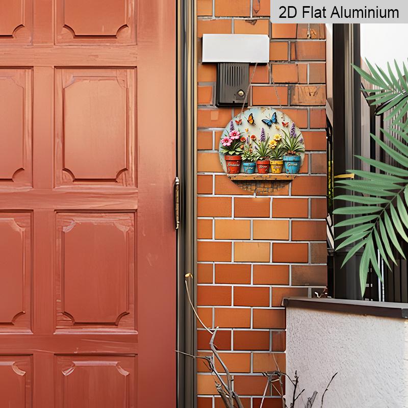 2D Flat Aluminum Flower Pot and Butterfly-Themed Wall Decor 7.87 Inches X 7.87 Inches Rustic Style Perfect for Gardens, Farmhouses, Bars, Cafes