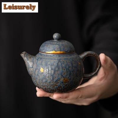 Teiera retrò in bronzo smaltato da 180 ml, teiera giapponese in argilla antica, bollitore blu pavone con infusore, ornamenti per il tè, regali