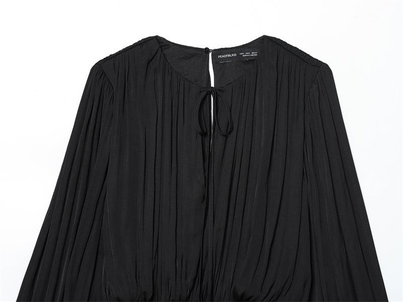 European American Style Autumn 2025 Lace-up Waist Long-Sleeved Dress