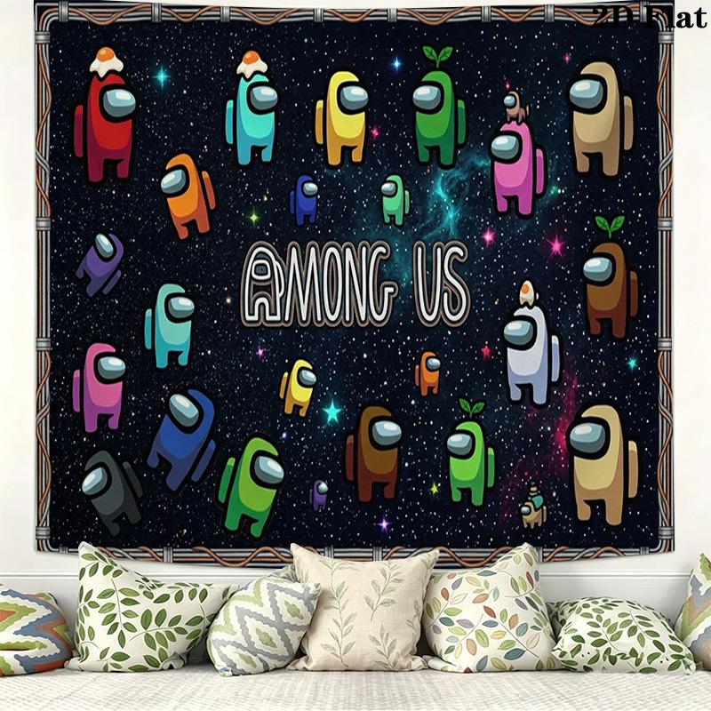 Among Us Wall Tapestry Aesthetic Wall Hanging Printed Fabric Blanket Decorative Tapestries for Bedroom Living Room Home Decor