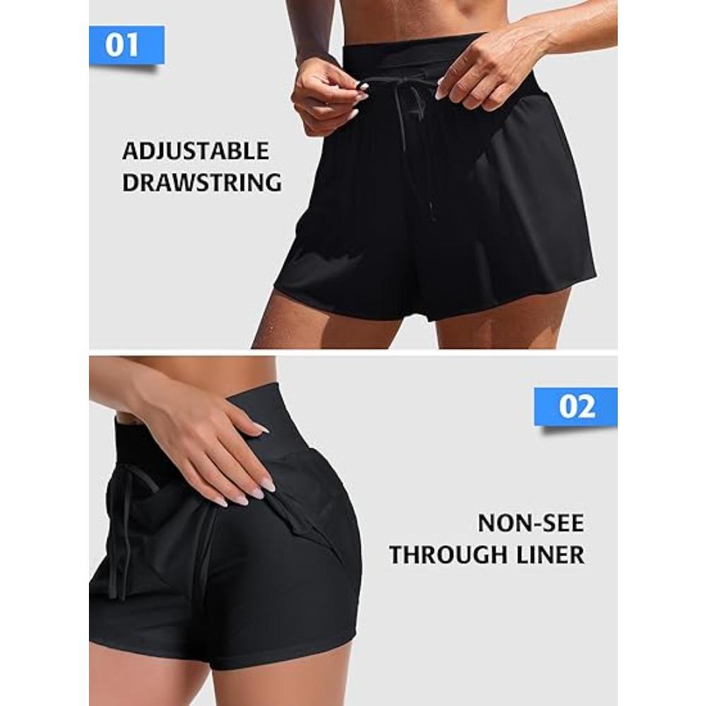 Charmleaks 3" Women 2 in 1 High Waisted Swim Board Shorts UPF 50+ Quick Dry Swim Trunks with Liner