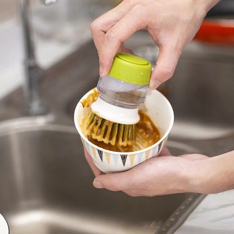 Multifunctional Pressing Cleaning Brush, Soap Dispensing Palm Brush Storage Set, Kitchen Brush with Holder, Multifunctional Pressing Cleaning Brush