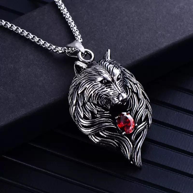 Viking wolf head necklace for men women trendy stainless steel chain pendant sweater chain accessory
