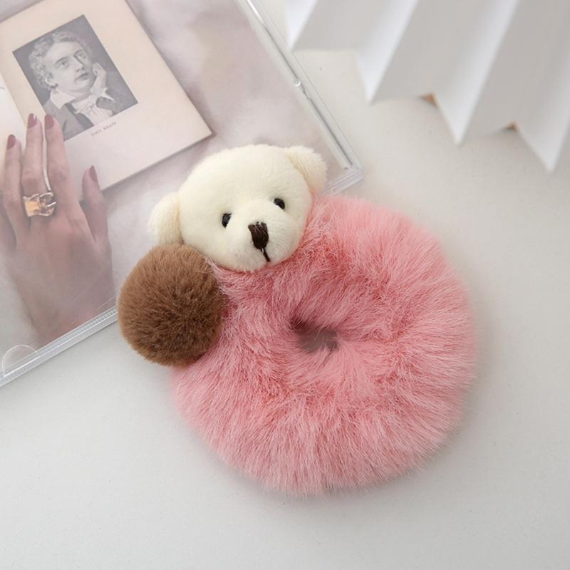Plush Bear Hair Ropes Furry Ball Hair Scrunchies Cute Cartoon Hair Bands Durable Cute Lovely Elastic Hair Bands