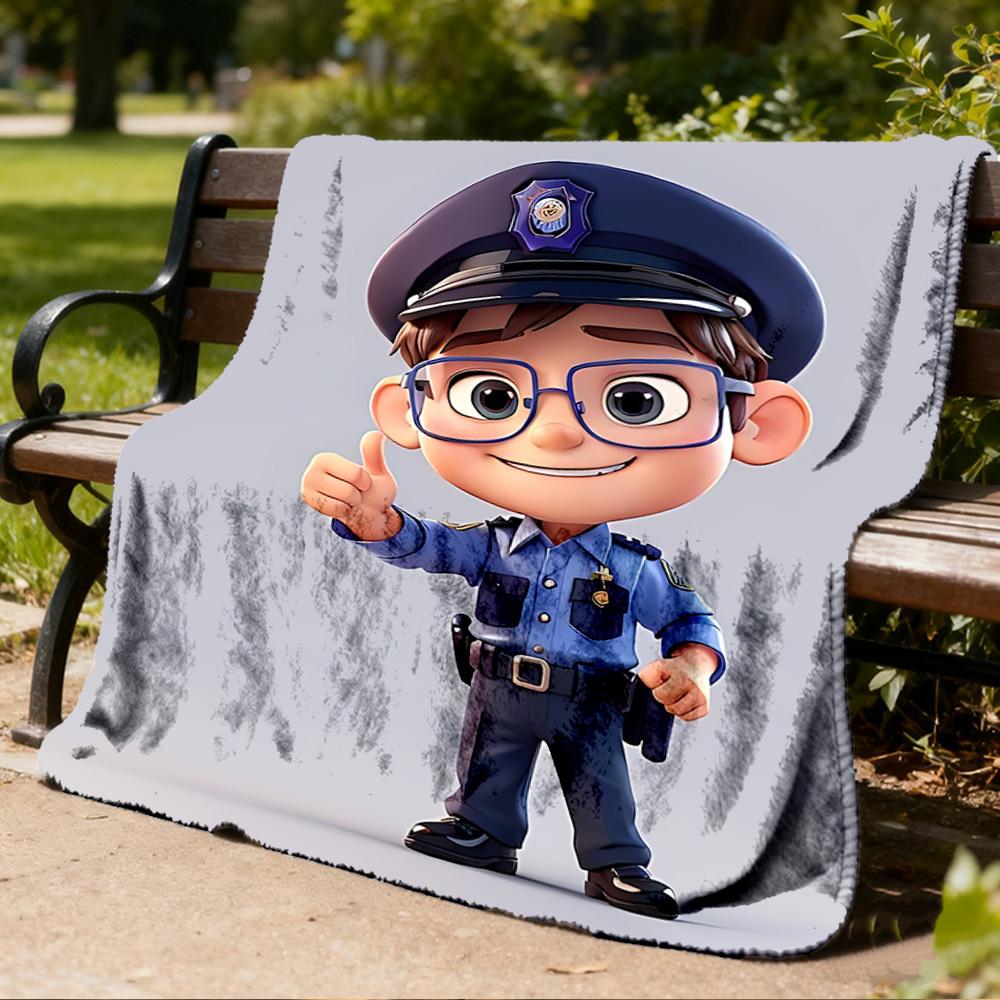 1pc Policeman Print Outdoor Soft Polyester Flannel Throw Blanket Versatile for All Seasons , Soft , Cozy , Warm All Season Quilted Throw ,