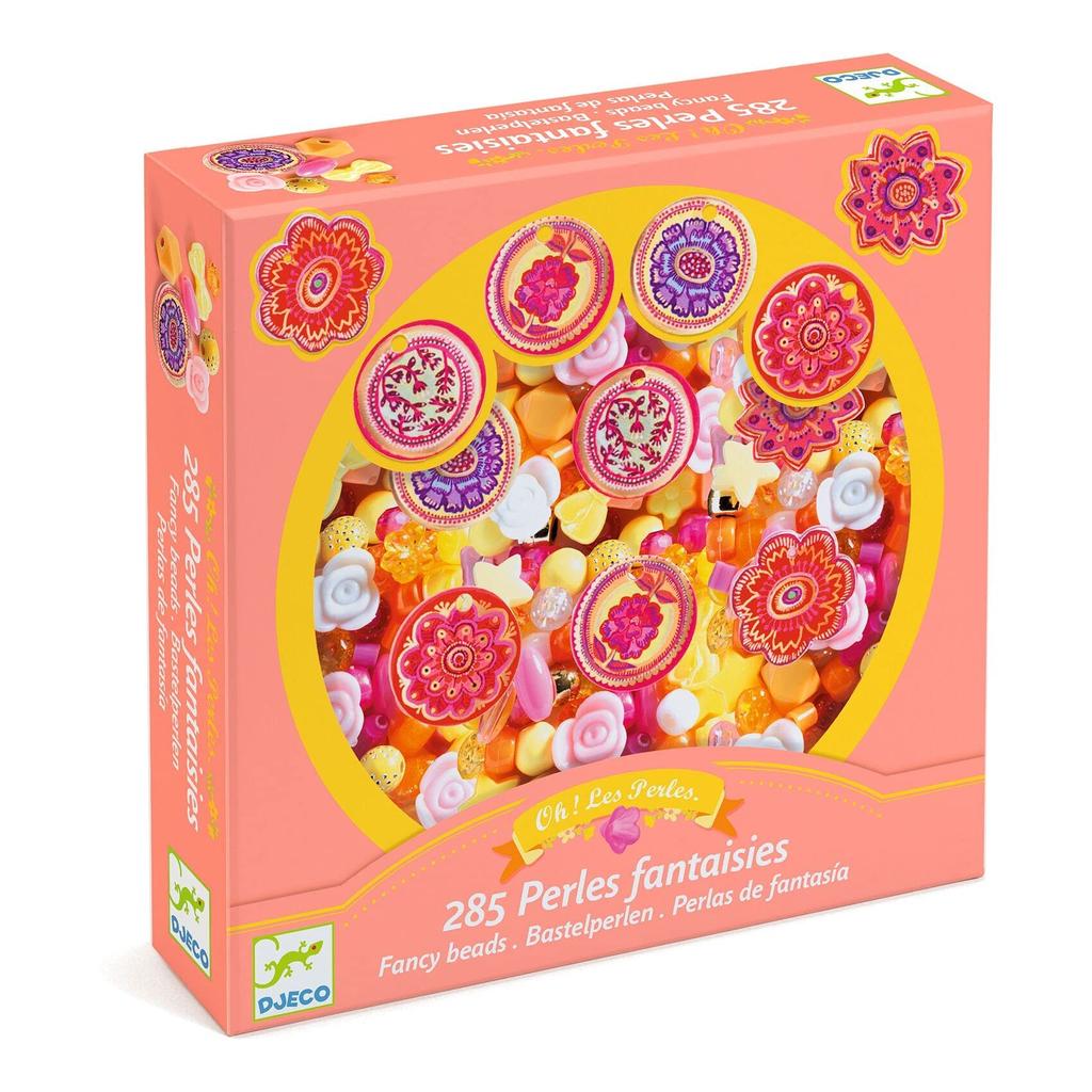 DJECO Fancy Beads Flower Accessory Kit Set: Easy DIY Bracelet Necklace Accessory Stringing Toy, Stylish Educational Toy for Adults, Montessori Style,