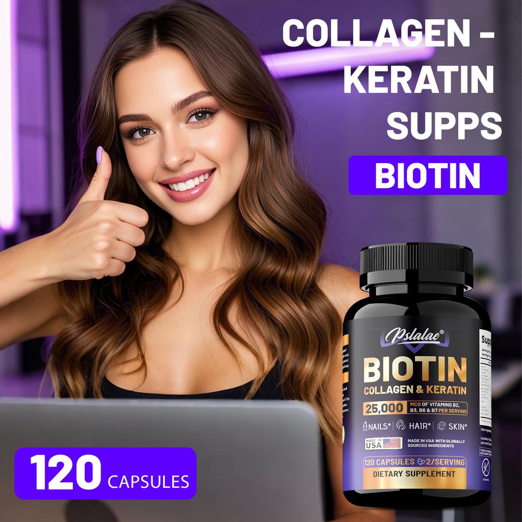 Le capsule di biotina, contenenti acido ialuronico ed estratto di collagene, supportano la salute di capelli, pelle e unghie.