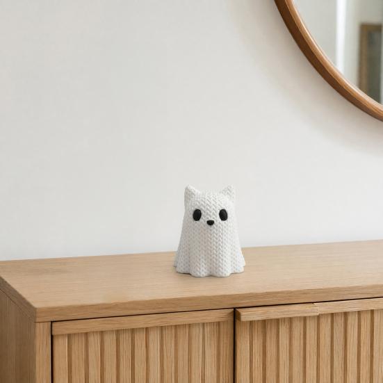Jijijing 3D Printed Ghost Dog/Cat Figurine Ornaments, Knitted Texture Halloween Animal Decorations, Small Cute Puppy/Kitten Gifts for Home Desk