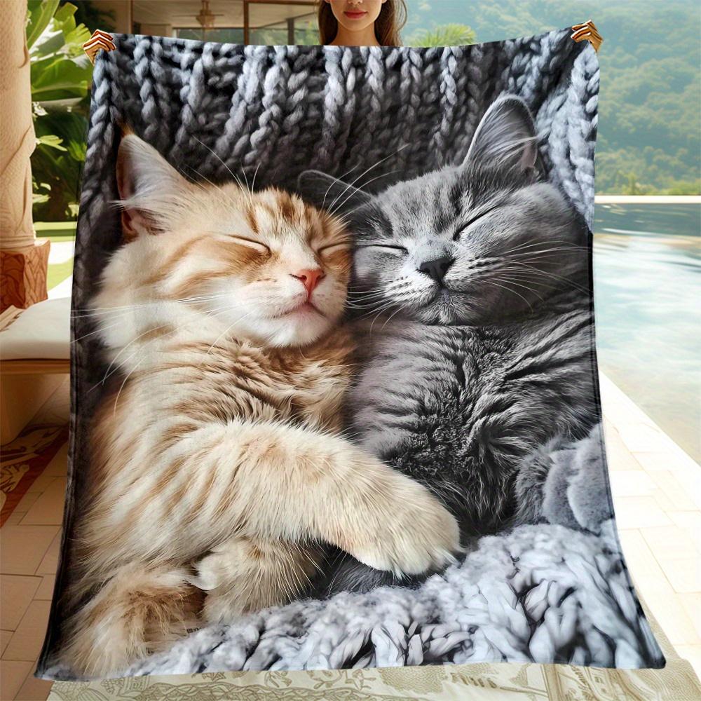 Realistic Sleeping Cat Print Flannel Blanket, Soft Polyester Digital Print Throw, Lightweight for Indoor Outdoor Use 75x90cm