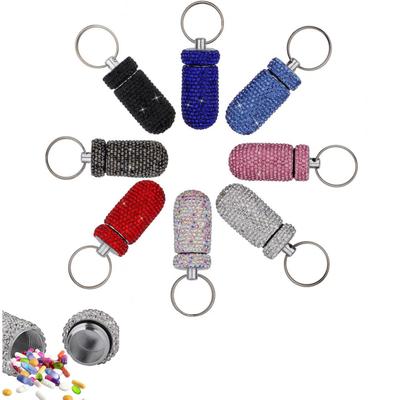 Medicine Organizer Bottle Pill Box Tablet Holder Sparkling Fine Workmanship Full Rhinestone Aluminum Alloy Vial for Hiking
