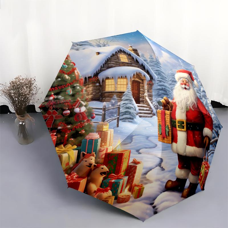 1 PC Automatic Folding Umbrella - Sleds and gifts Pattern, Portable & Foldable Design with 8 Ribs, Christmas Birthday Gifts