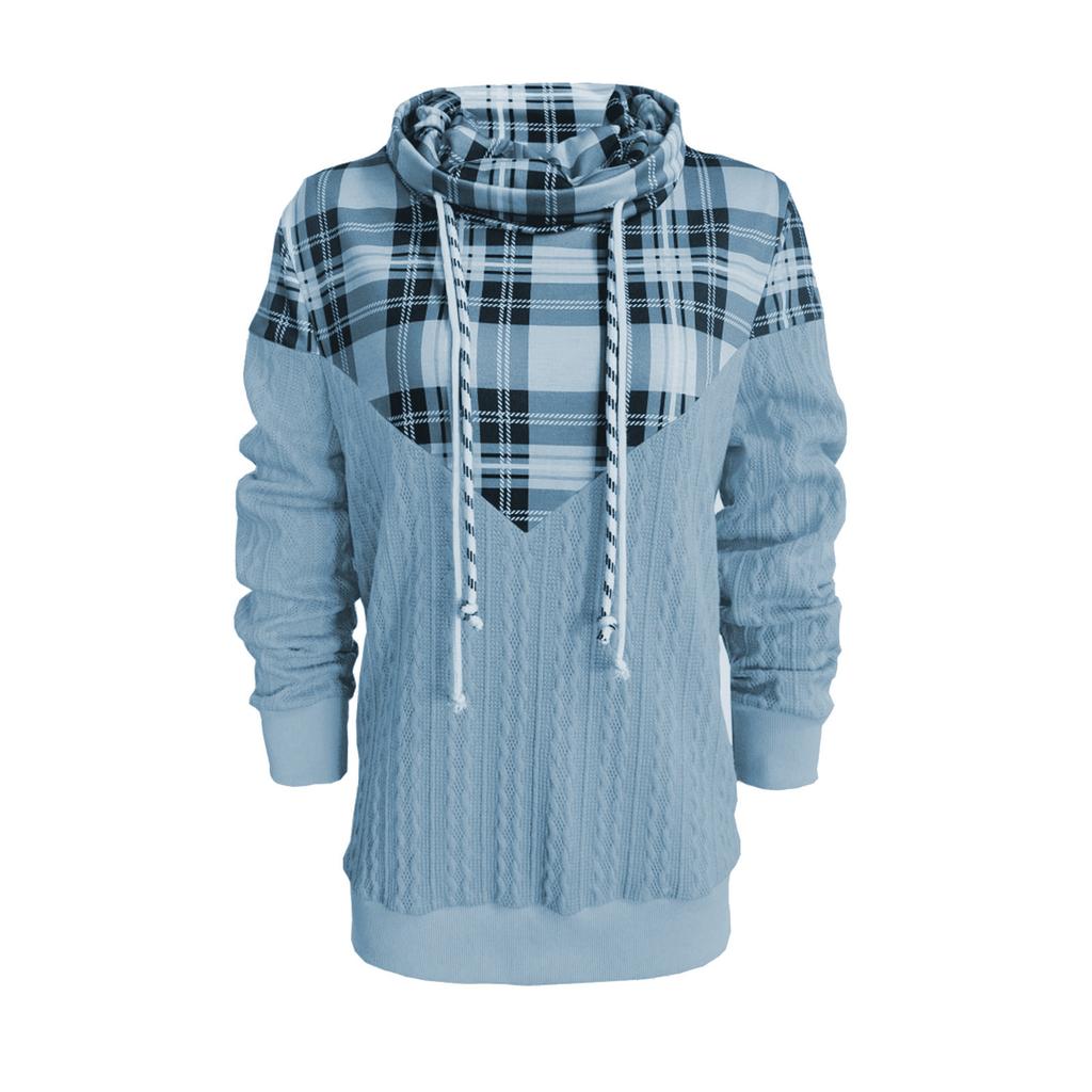 Autumn New Women's Top Printed Long Sleeved Patchwork Round Neck Hooded Pocket Sweatshirt for Women