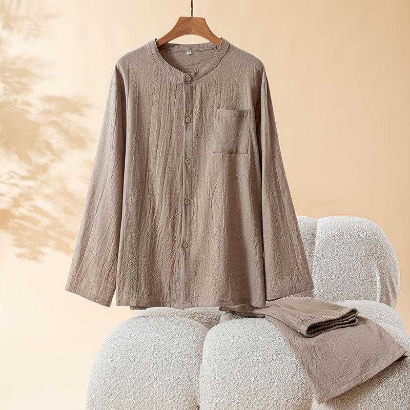 

Мужской кардиган с длинным рукавом и комплект домашней одежды из окрашенной пряжи чистого хлопка, весна 2026 Large