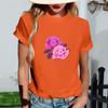 Women's Fashionable Round Neck Casual Retro Print Short Sleeved T-shirt Top