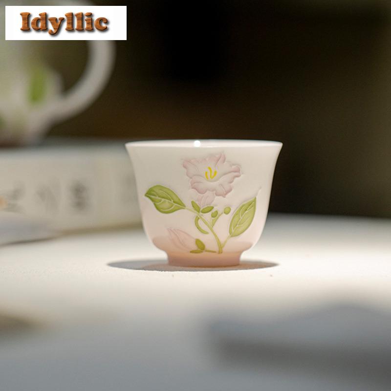 2pc/lot Hand-painted Purple Flower Jade Clay Teacup Creative Tea Bowl Jug Tea-tasting Personal Cup Jianzhan Master Cups 65ml