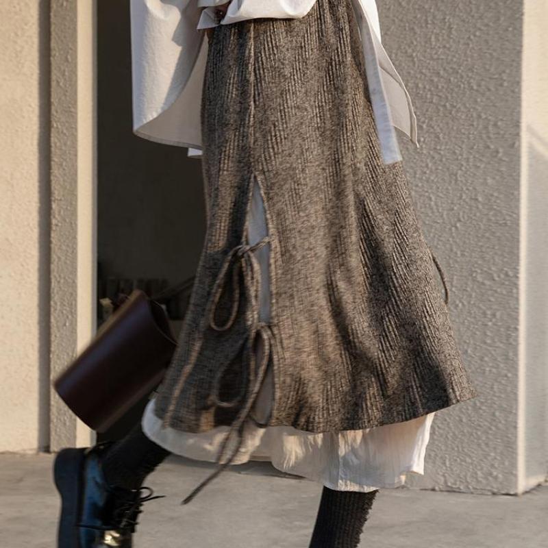 

Женская ретро юбка миди в японском стиле, коричневая, осенне-зимняя, в стиле майяр, асимметричная, офисная, универсальная, повседневная L