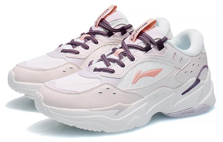 Li Ning Slip Resistant Abrasion Resistant Low Top Sports Casual Shoes Women's White Purple AGCS436-2