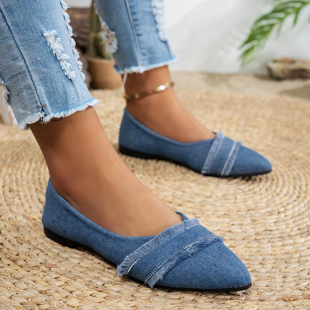 Stylish Pointed Flat Single Shoes, Fabric Versatile Slip-on Casual Women's Shoes