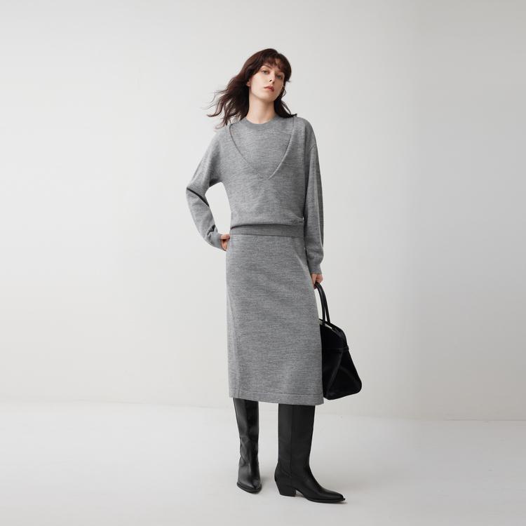 ELLE French Style Sheep Wool Two-Piece Casual Versatile Knit Dress Women dresses L8WLL658