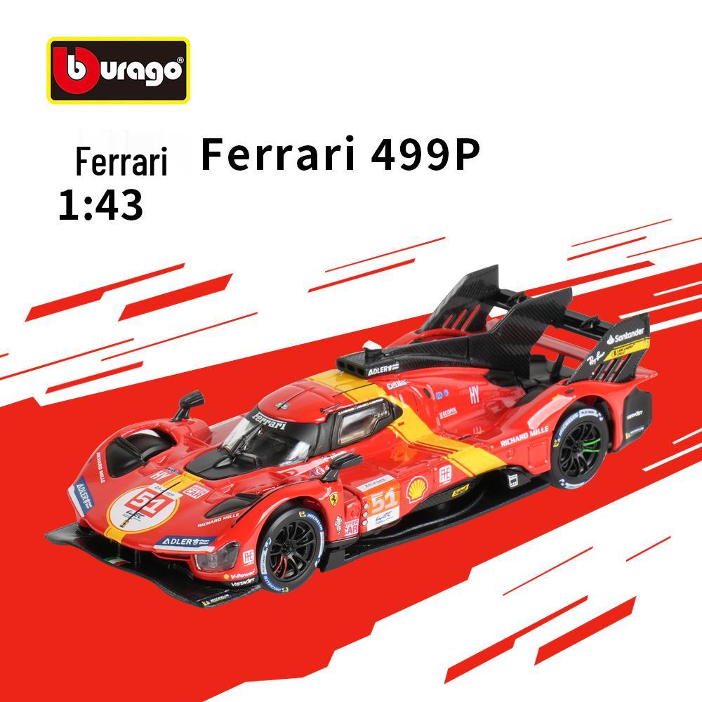 

Ббураго 1:43 Модель гоночного автомобиля Ferrari 499P Ле-Ман 2024 из сплава