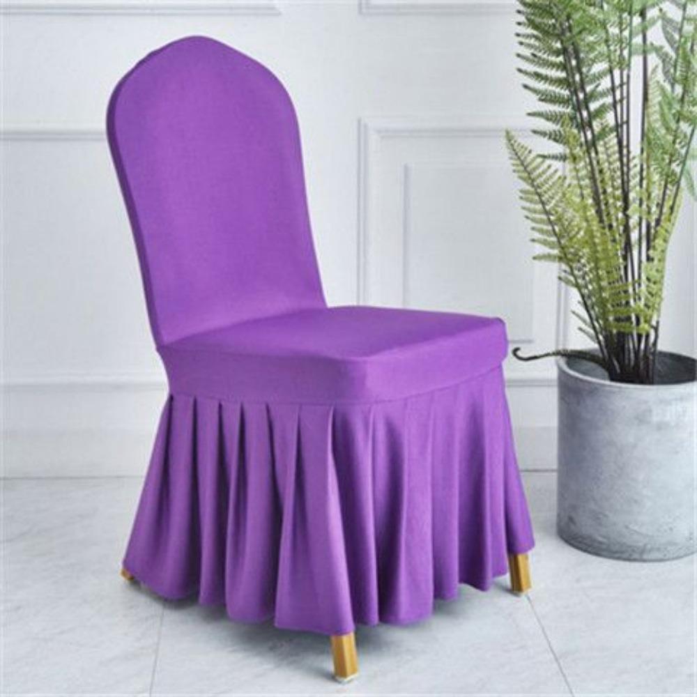 Pure Color Pleated Skirted Chair Cover Full Wrap Removable Seat Cover Dustproof Washable Elastic Chair Cover