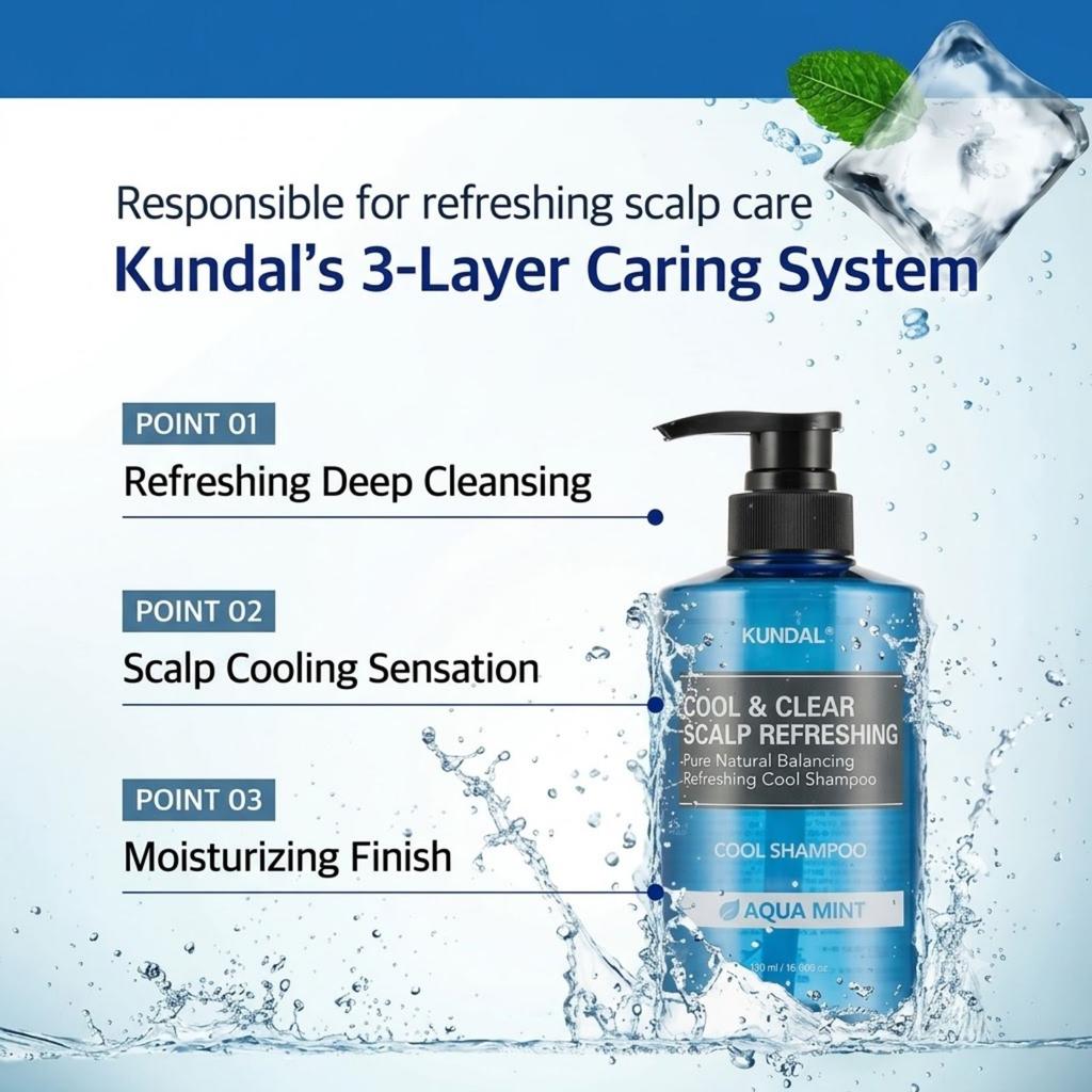 Kundal Cool & Clear Scalp Refreshing Shampoo Aqua Mint Scent 1058ml