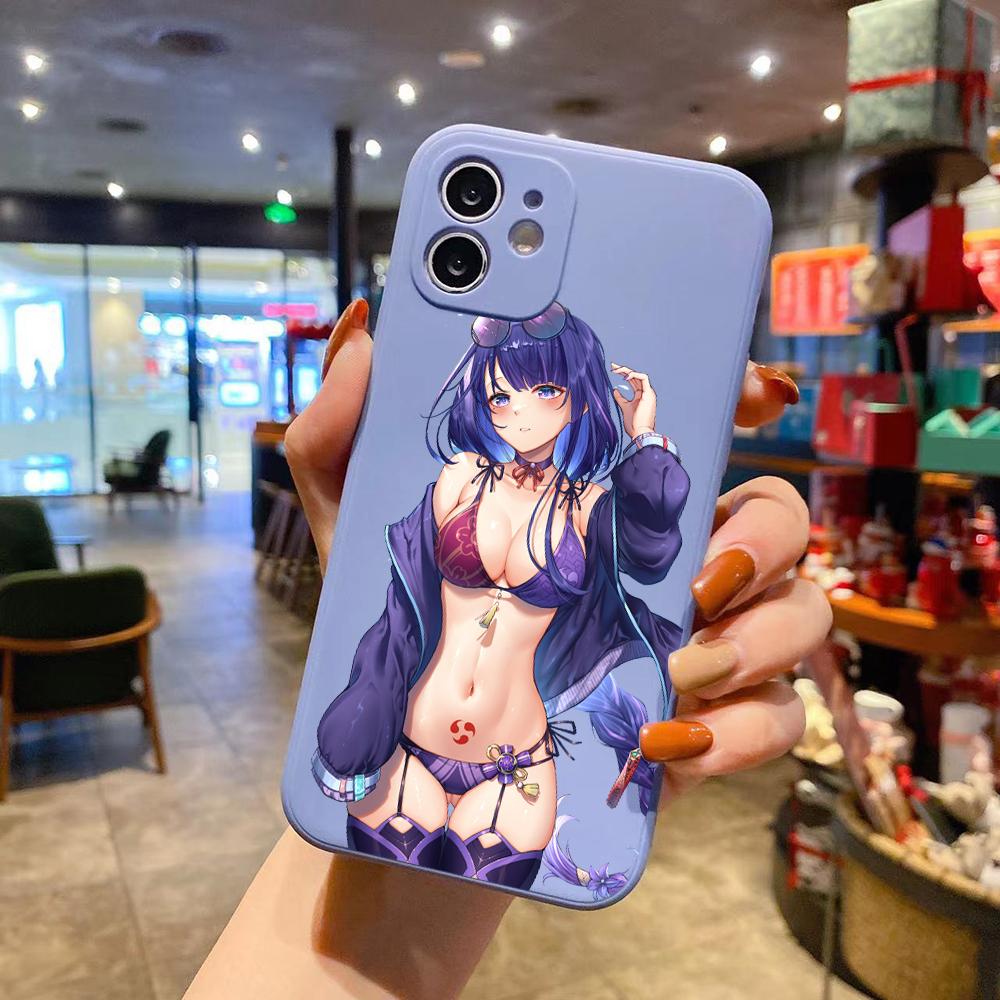 Genshin Impact Sexy Girl Luxusní Čtvercové Tekuté Silikonové Pouzdro na Telefon Pro iPhone 14 11 12 13 Pro Max Mini X XS XR 7 8 Plus SE2 Kryt