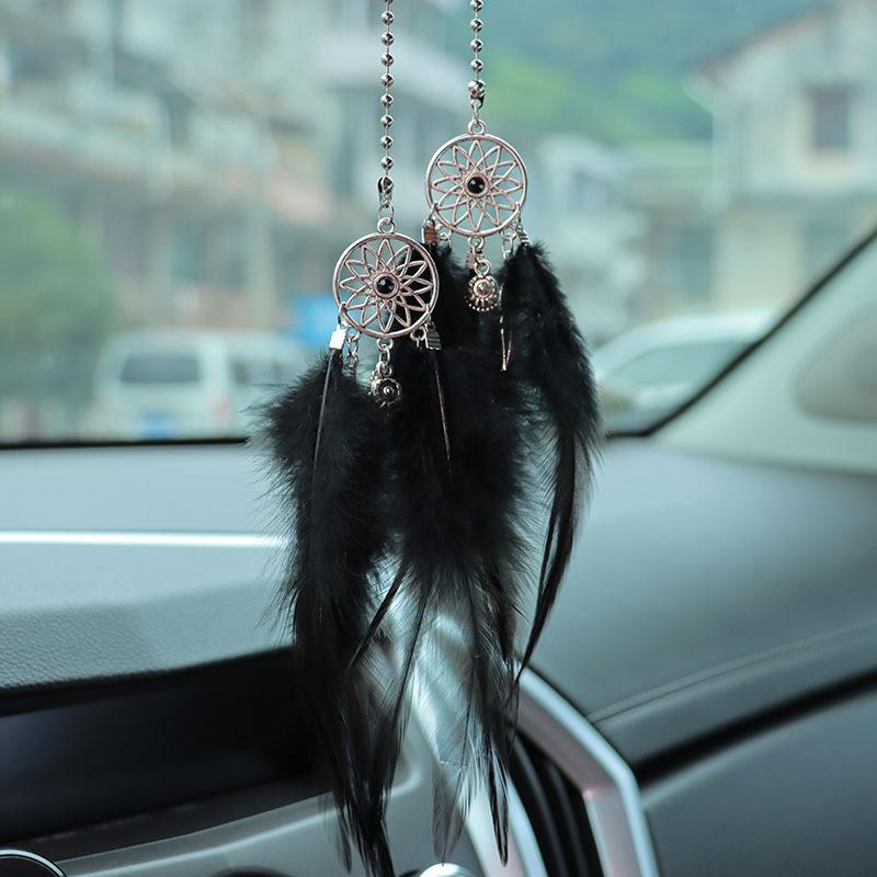 Feather Car Rearview Mirror Handing Pendants Dream Catcher Alloy Decoration