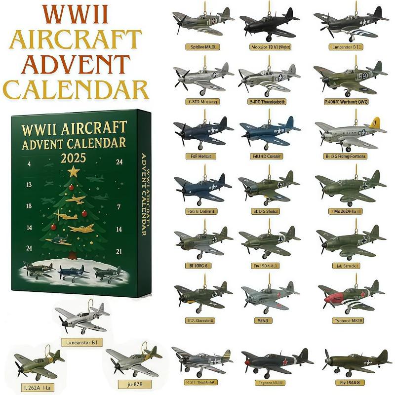 Wwii Aircraft Advent Calendar, with 24 Unique Mini Warbirds, 2D Flat Acrylic Fighter Countdown Surprise Gifts for Model Collectors, Aviation Lovers