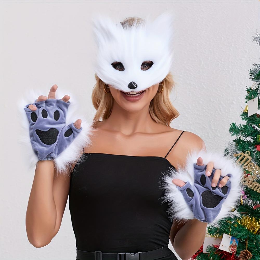 3-częściowy strój lisa na Halloween - pluszowy ogon, maska i rękawiczki | urocze akcesoria RPG o tematyce zwierzęcej na imprezy i COSPLAY na żywo