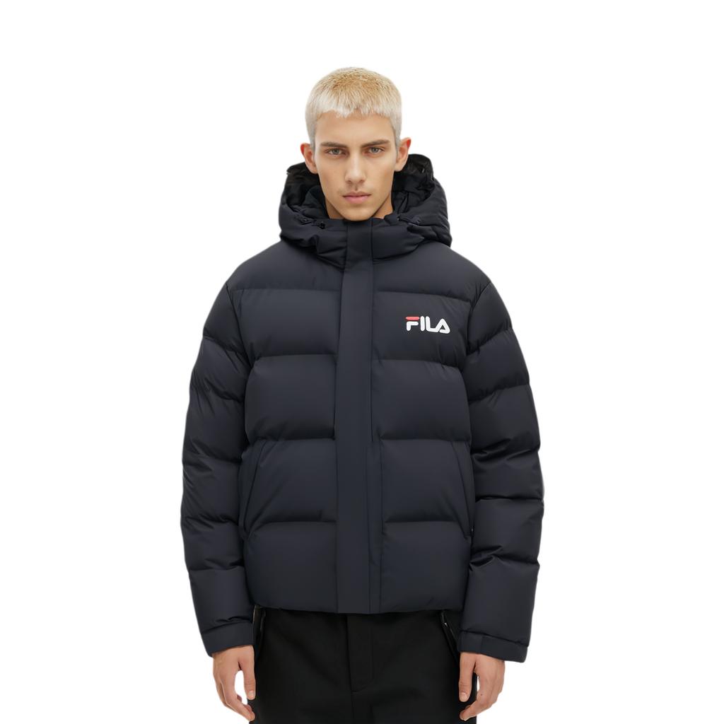 FILA Logo Print Loose Fit Hooded Warm Down Jacket Men outerwear Black F11M348915F-NV