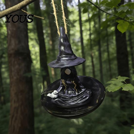 Witch Shaped Bird Feeder Meditating Feeder, Outdoor Hanging Waterproof Resin for Garden Decoration Spooky