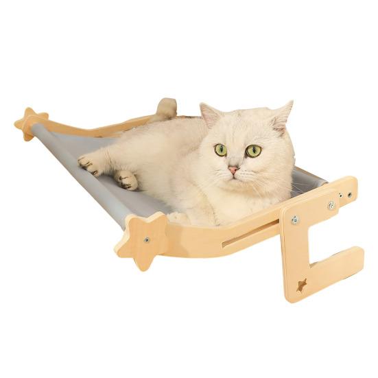 Cat Hammock Window Perch Adjustable Cat Bed with Wood Frame No Drilling Pet Hammock for Bedside Windowsill Indoor Cats