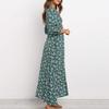 Floral Print Maxi Dress for Women Long Sleeve V Neck High Waist A Line Long Dress Casual Wear for Beach Weddings Parties