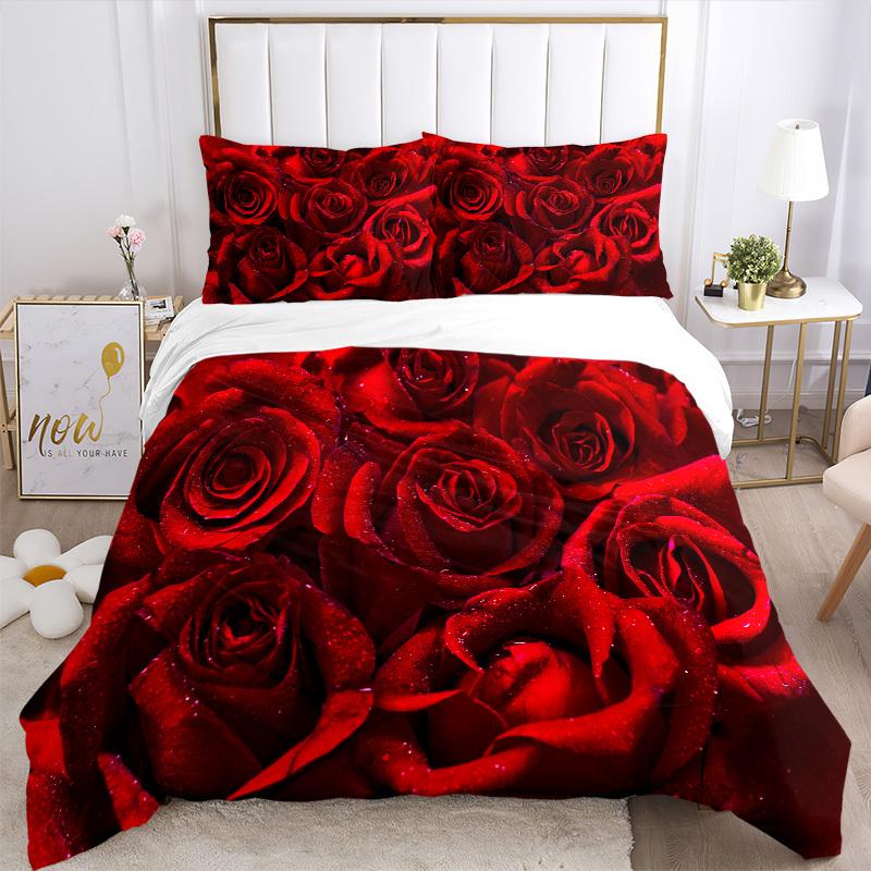 3pcs Rose Petal Bedding Set Down Comforter Cover and Pillowcases, Suitable for Guest Room Home Decoration All Seasons(No Insert) S0819069