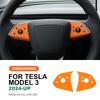 Italian Top Suede Steering Wheel Panel Trim Stickers for Tesla Model 3 Highland 2024-Up Decor Cover Car Interior Accessories